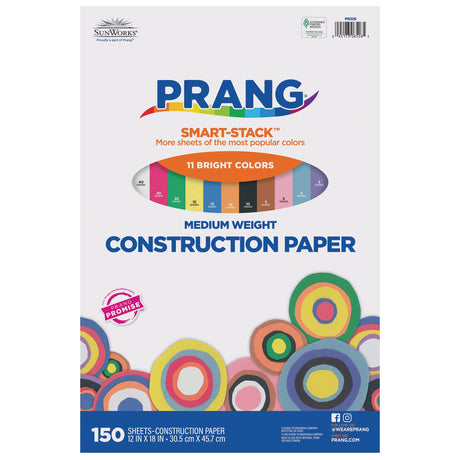 Prang (Formerly SunWorks) Smart-Stack Construction Paper, 11 Assorted Colors, 12" x 18", 150 Sheets Prang