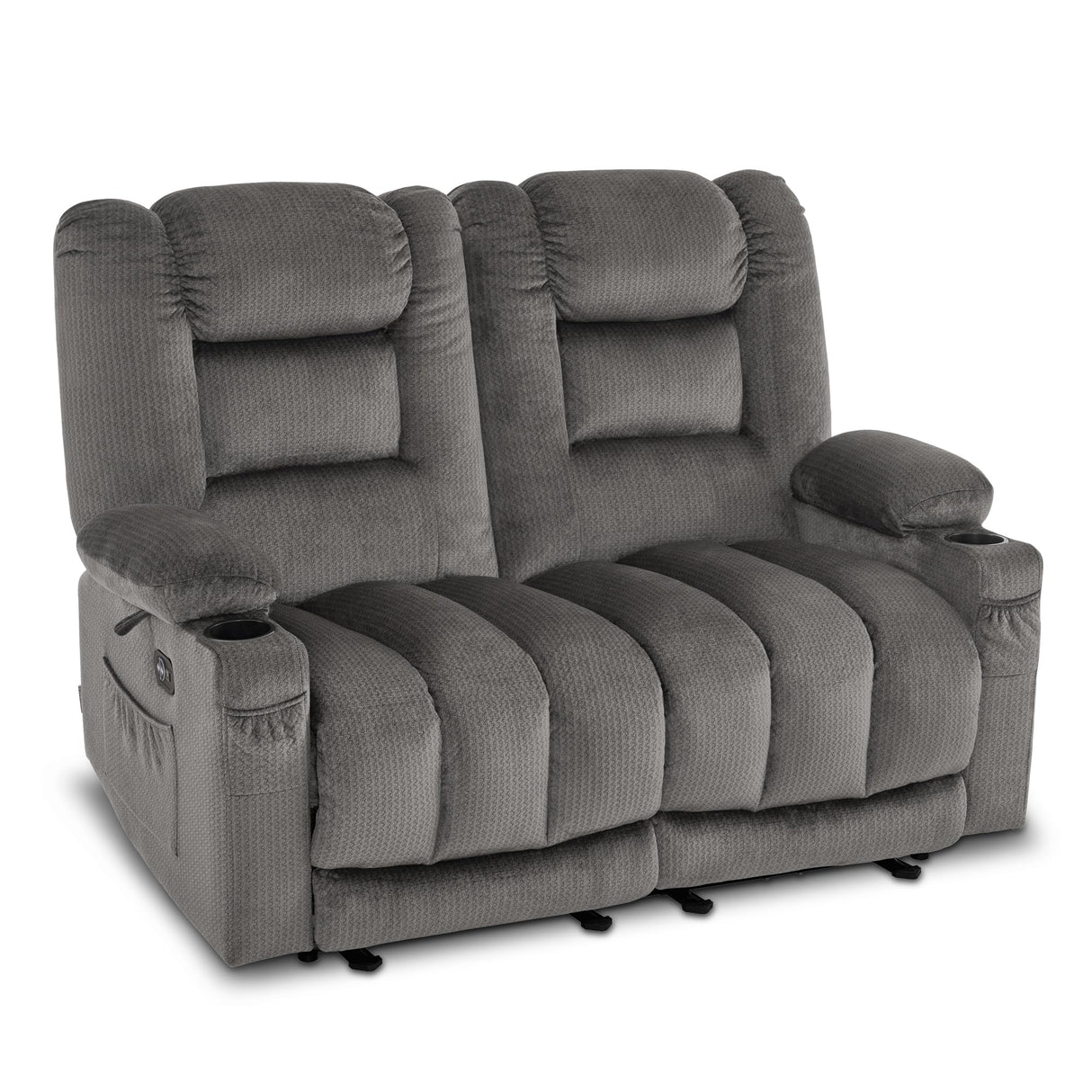 MCombo 55.9" Power Loveseat Recliner with Heat and Vibration, Fabric Electric Loveseat Recliner, USB Charge Port, Cup Holders for Living Room PR648 (Grey) MCombo