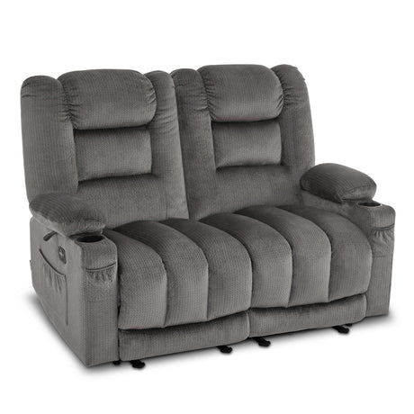 MCombo 55.9" Power Loveseat Recliner with Heat and Vibration, Fabric Electric Loveseat Recliner, USB Charge Port, Cup Holders for Living Room PR648 (Grey) MCombo