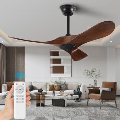 FISHMIX Ceiling Fans without Lights, Solid Wood Ceiling Fan No Light with Remote Control Indoor Outdoor Ceiling Fans for Patios, Living Room, Bedroom, Farmhouse and Gazebo (Dark Walnut, 42 INCH)