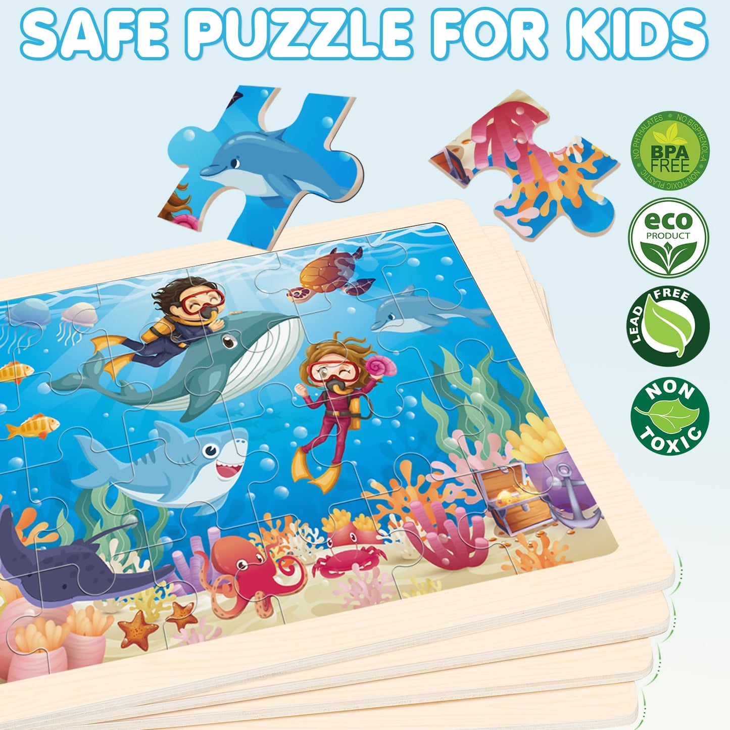 4 Packs Puzzles for Kids Ages 4-6, Wooden Animals Jigsaw Puzzles for Toddlers Ages 2-4, Preschool Educational Puzzles Boards Toys Gifts for 3 4 5 6 Boys Girls