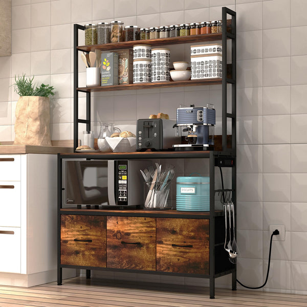 NAIYUFA Kitchen Bakers Rack with Power Outlet,5-Tier Free Standing Sto ...