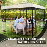 Flexzion 12' x 12' Gazebo Canopy Top Replacement Cover (Ivory) - Dual Tier Up Tent Accessory with Plain Edge Polyester UV30 Protection Water Resistant for Outdoor Patio Backyard Garden Lawn Sun Shade Flexzion