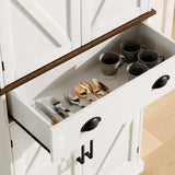 ChooChoo Farmhouse Kitchen Pantry Cabinet with Drawer, Tall Storage Cabinet with Door Shelves and Adjustable Shelves, Freestanding Cupboard for Kitchen, Dining Room, Antique White & Brown ChooChoo