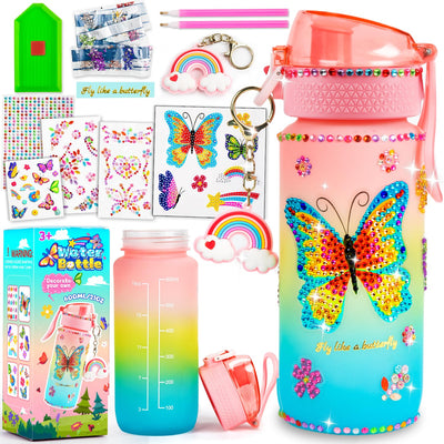MDCGFOD Decorate Your Own DIY Water Bottle Butterfly Decorating Kit - Arts & Craft Kits for 4-10 Year Olds + Babies BoysGirlsJoys Kids Birthday Xmas Gift Box