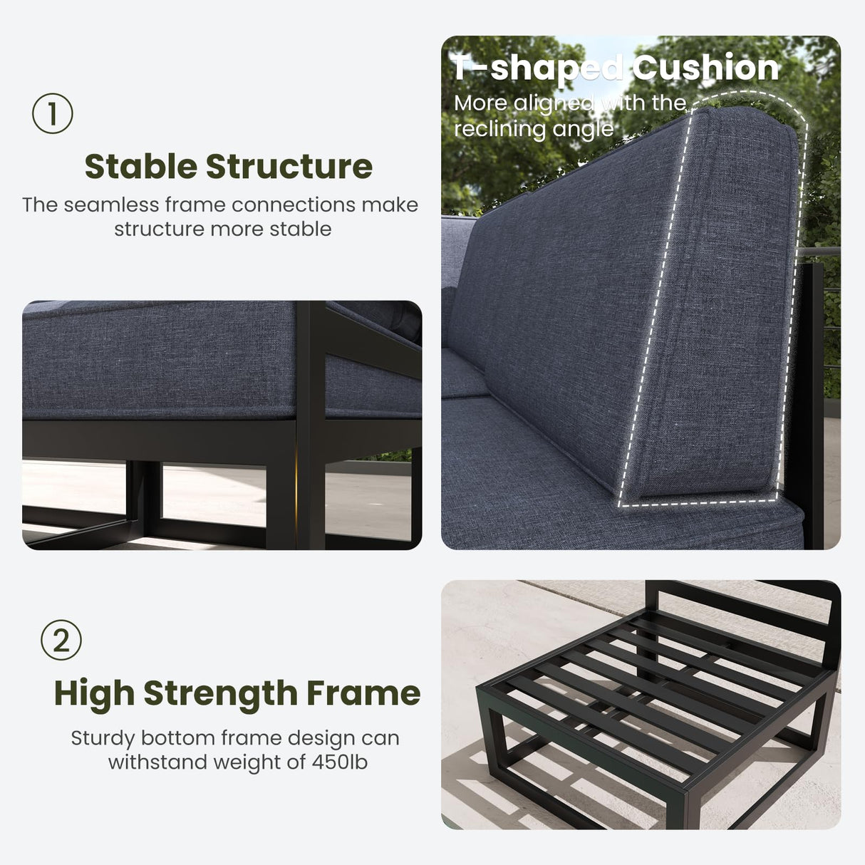 LayinSun Large Aluminum Patio Furniture Set with Fire Pit Table, 7 Pieces Modern Outdoor Conversation Set Sectional Metal Sofa Set with Olefin Cushion LayinSun