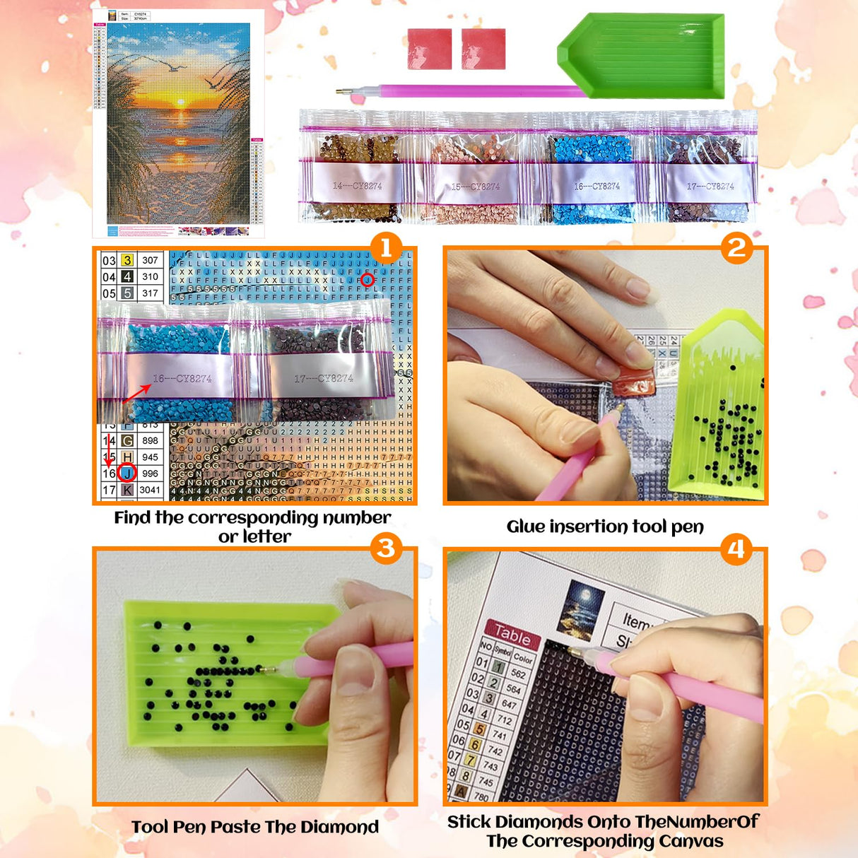 NPCSWXQ Sunset on The Beach Diamond Art Kits for Adults, Seaside Reeds 5D Diamond Dots Kits for Adults Beginners, DIY Full Drill Paint Art Kits for Home Wall Bedroom or Office Decor Gift 12x16Inch NPCSWXQ