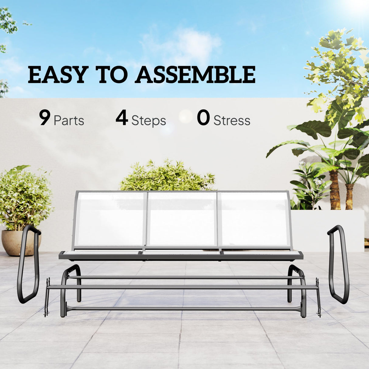 Outsunny 3-Person Patio Glider Bench, Outdoor Porch Glider Swing with 3 Seats, Breathable Mesh Fabric, Metal Frame, Cream White Outsunny