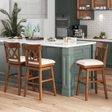 Giantex 31" Bar Stool, Swivel Bar Height Bar Chair with Contoured Backrest, Padded Seat & Rubber Wood Legs, Farmhouse Wooden Barstool for Kitchen Island, Restaurant & Pub Giantex