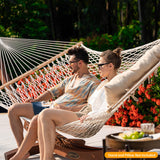Lazy Daze Hammocks 12FT Double Rope Hammocks, 2 Person Hand Woven Cotton Hammock with Spreader Bar for Outdoor, Indoor, Patio, Poolside, FIT 13-15 Foot Stand, Max 450 Lbs, Natural, 141 x 57 inches Lazy Daze Hammocks