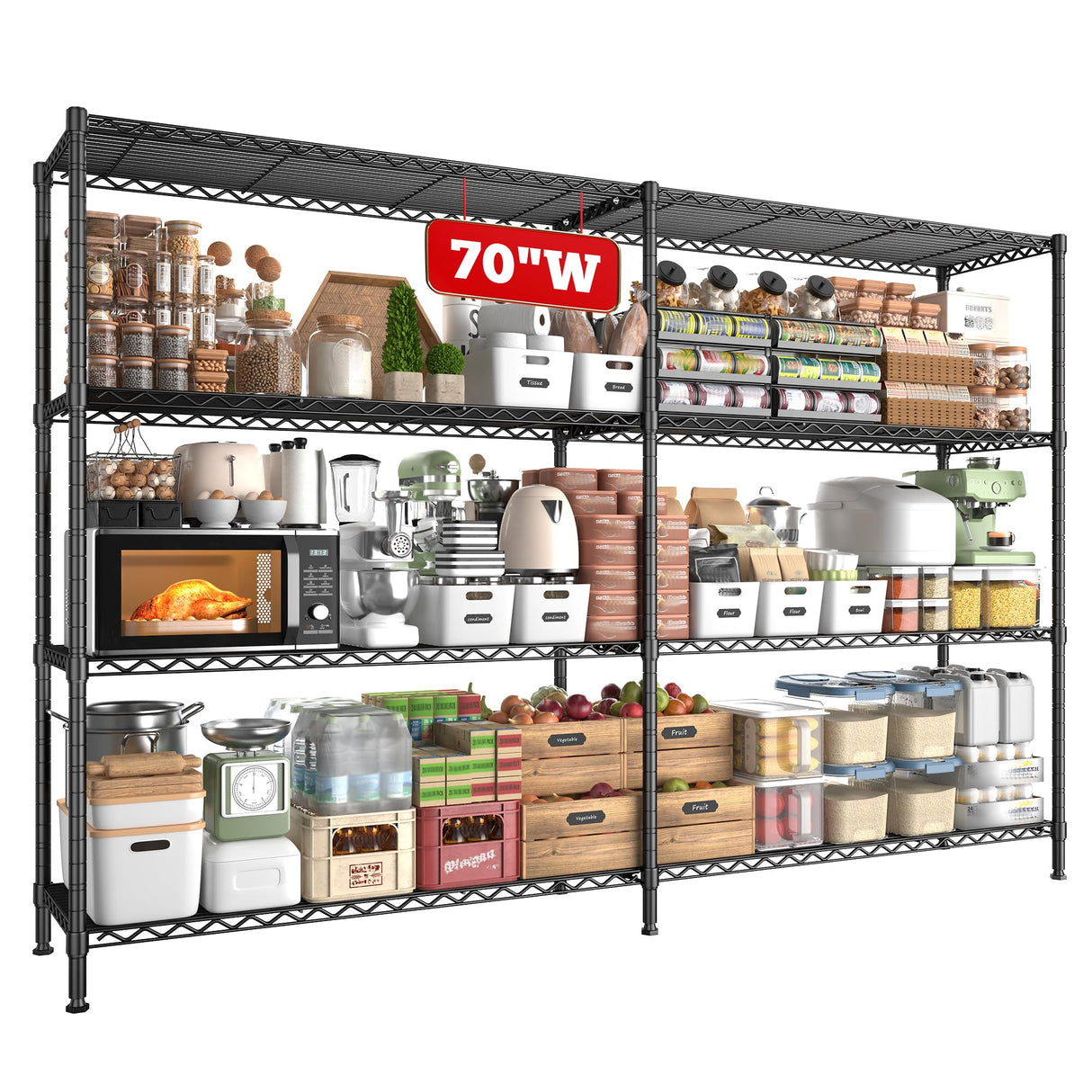 REIBII 70"W Metal Shelving, Storage Shelves 4-tier Wire Shelving Unit Load 1240LBS Metal Shelves for Storage Adjustable Shelving Rack for Pantry Kitchen Commercial school Garage 70"W*15.8"D*62.9"H REIBII