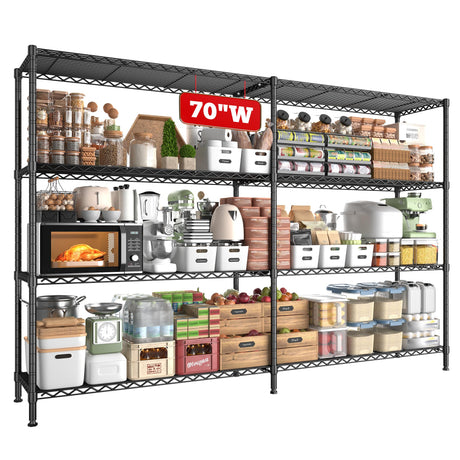 REIBII 70"W Metal Shelving, Storage Shelves 4-tier Wire Shelving Unit Load 1240LBS Metal Shelves for Storage Adjustable Shelving Rack for Pantry Kitchen Commercial school Garage 70"W*15.8"D*62.9"H REIBII
