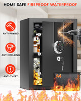3.6 Cuft Biometric Fireproof Safe Box, Large Home Safes Fireproof Waterproof with Digital Programmable Keypad Keys, Dual Smart Alert, Security Fingerprint Fire Safe Box for Document Valuables Jewelry Povanje