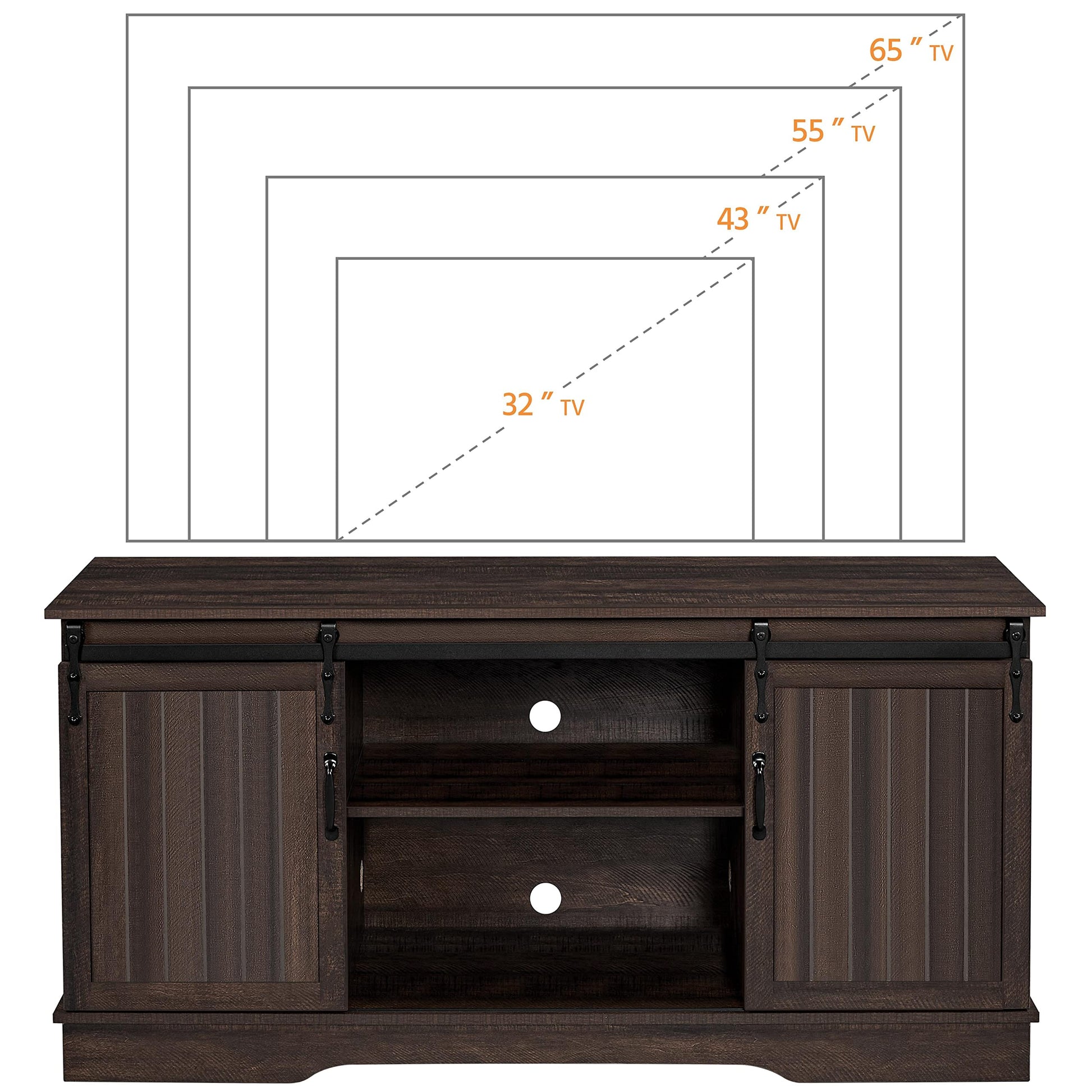 Yaheetech TV Stand for TVs Up to 65 inch, Farmhouse Media Entertainment Center, 58'' TV Console Table with Adjustable Shelves & Sliding Barn Doors for Living Room, Dark Walnut - WoodArtSupply