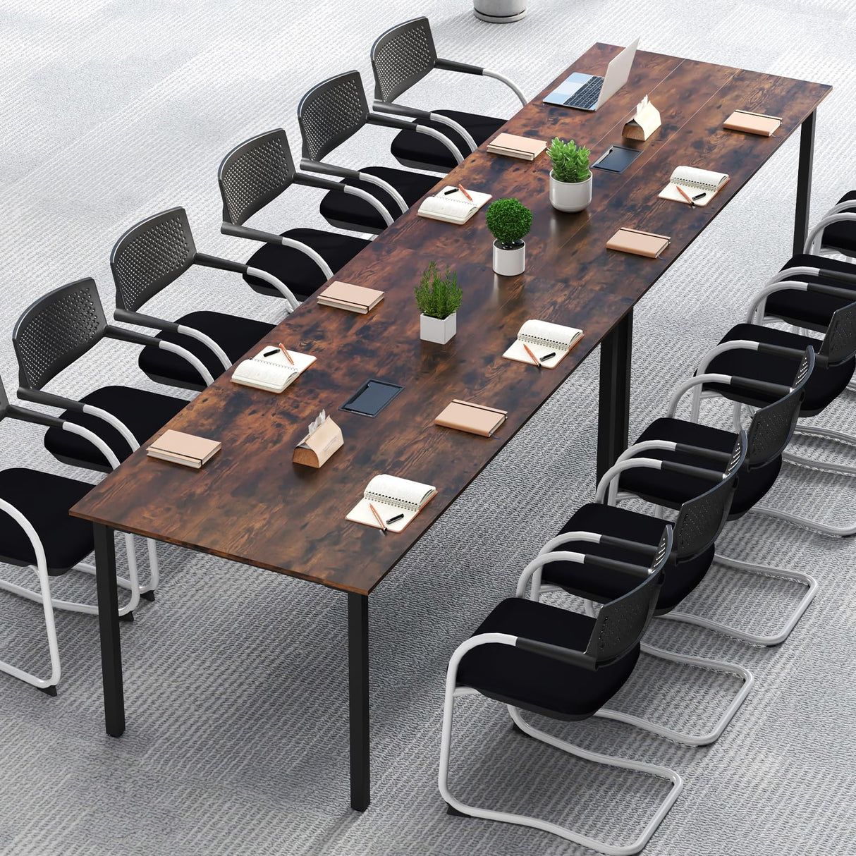 Giantex 6 FT Conference Table for 8-10 People, Modern 71" L x 35.5" W Large Meeting Table with Metal Frames, Rectangle Conference Room Table with Cable Grommet for Office, Boardroom, Rustic Brown Giantex
