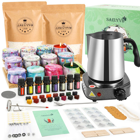 SAEUYVB Candle Making Kit with Wax Melter, Candle Making Kit for Adults, Candle Kit - DIY Starter Soy Candle Making Kit - Perfect as Home Decorations SAEUYVB