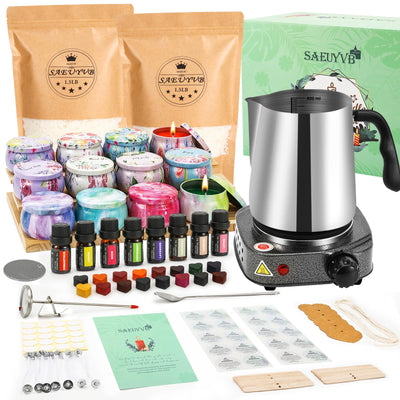 SAEUYVB Candle Making Kit with Wax Melter, Candle Making Kit for Adults, Candle Kit - DIY Starter Soy Candle Making Kit - Perfect as Home Decorations