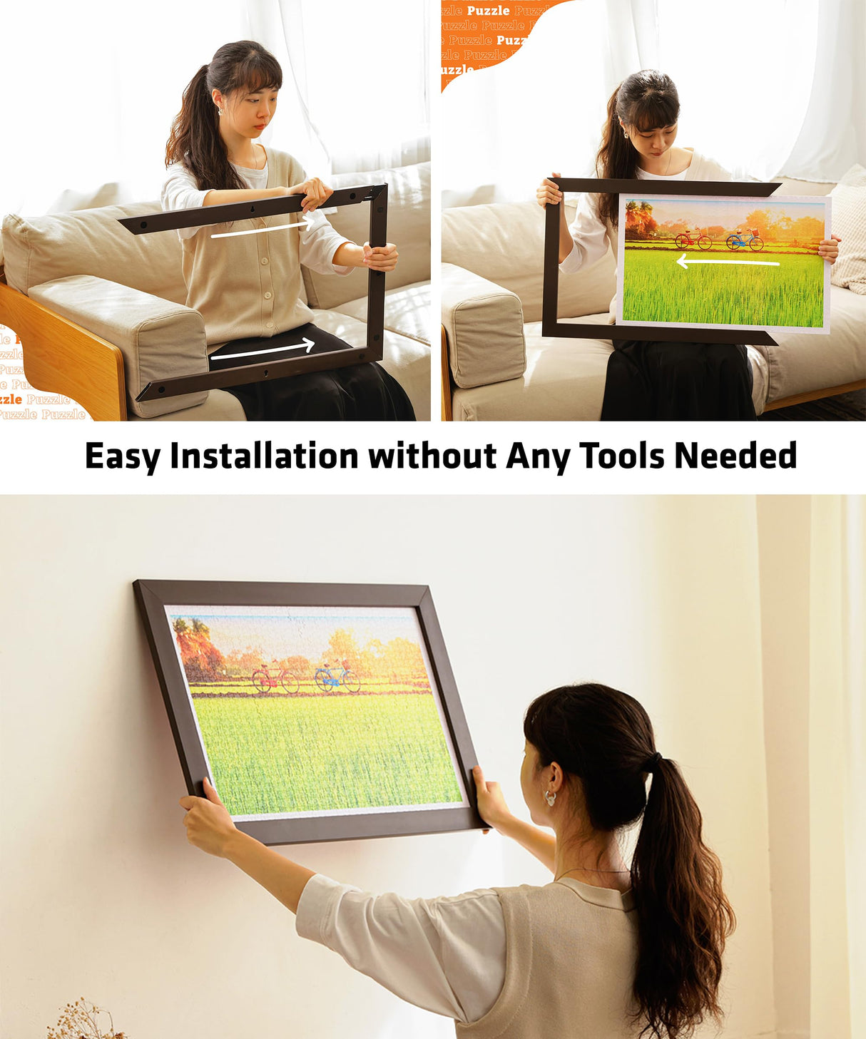 Pintoo Jigsaw Puzzle Frame Tailor-Made for Pintoo's 1200 Pieces Puzzle ONLY - Dark Brown - Effortless & Toolless Assembly NO Glue Required [W1063] Pintoo