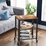 VASAGLE Serving Cart, 3-Tier Bar Cart on Wheels with Storage and Steel Frame, Rustic Brown ULRC78X, 15.7 x 23.6 x 30.6 Inches VASAGLE