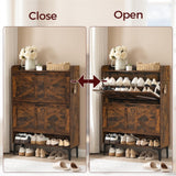 MAHANCRIS Shoe Storage Cabinet, Shoe Organizer with 2 Flip Drawers, Hidden Shoe Storage for Entryway, Freestanding Organizer with Open Storages, Rustic Brown SHHR9401N1 MAHANCRIS