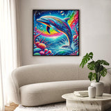 Diamond Art Kits for Adults Dolphin, DIY 5D Diamond Painting Kit for Beginners Sea World, Sea Animals Full Round Drill Gem Art Dots for Adults, Perfect for Home Wall Decor 14X14 Inch Okarina