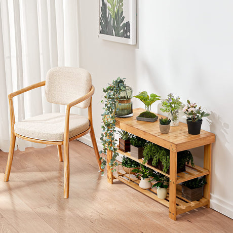 Pipishell 3 Tier Bamboo Shoe Rack Bench - Sturdy Organizer Holds up to 300lbs for Entryway, Bedroom, Living Room, Balcony Pipishell