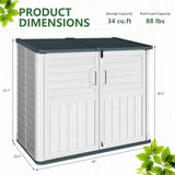 Greesum Outdoor Resin Storage Shed, 34 Cu.ft Horizontal Outdoor Storage Box Waterproof for Garden, Pool Storage, Garbage Cans, Beige Greesum