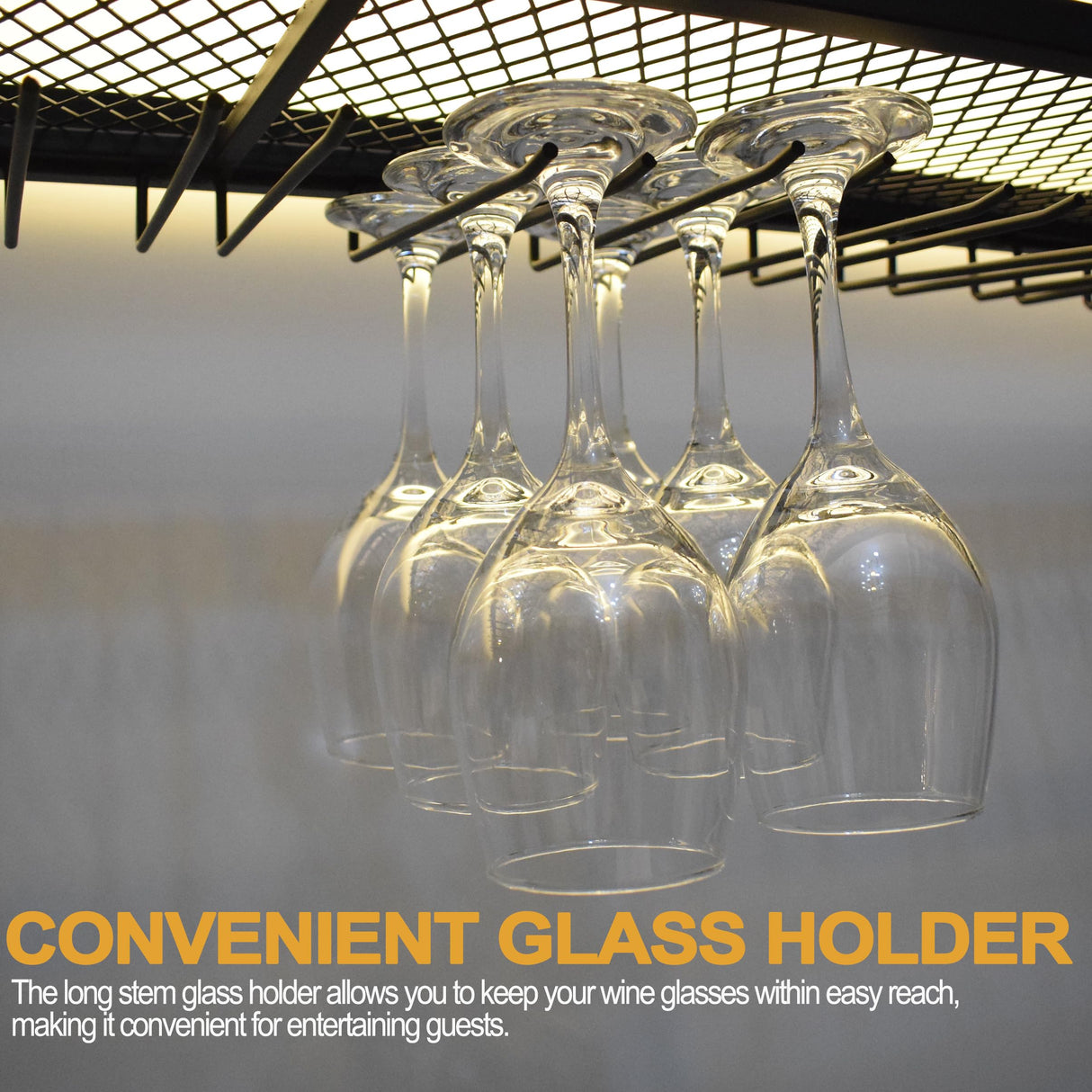 Large Heavy Duty 59in Wine Rack with LED Wall Mounted Bottle Glass Holder Under Shelf, 3-Tiers Liquor Floating Shelves Display Storage Organizer Hanging Long Stemware Goblet Metal for Home Bar GWLQRTXV