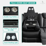 Naomi Home Chicago Sofa Black Air Leather – Premium 3-Seater Reclining Sofa with Console, Cup Holders, USB Ports, Pillow Top Armrests & Split Back Design – Modern Faux Leather Couch for Living Room Naomi Home