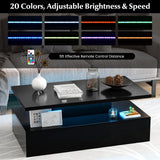 Giantex Modern LED Coffee Table - 2-Tier High Gloss Table w/Adjustable 20-Color Light, 8-Level Brightness & Speed, Remote Control, Contemporary 43.5”L Rectangular Center Table for Living Room (Black) Giantex