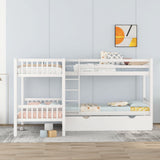 L-Shaped Bunk Bed with Drawers, Bunk Bed for 4 Twin Over Twin for Kids/Teen Wood Quad Bunk Beds Frame, White Bellemave