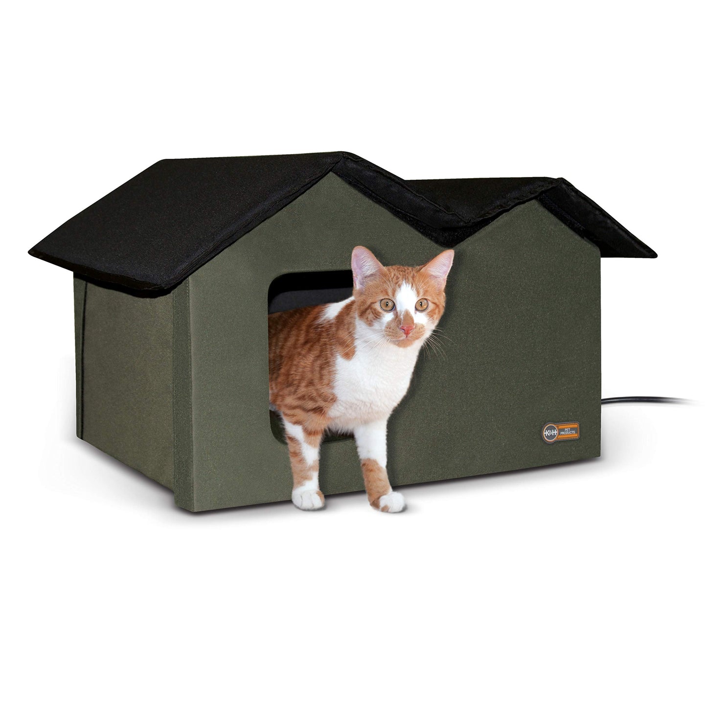 K&H Pet Products Heated Outdoor Cat House Extra-Wide Winter Shelter for Ferals - Cat House for Outdoor Cats, Heated Kitty House for Outside Weatherproof Insulated Protection 26.5" X 21.5" X 15.5"