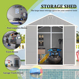Outdoor Storage Shed 8x8 FT, Resin Shed with Floor & Window, Lockable Door, Vents, Outside Sheds & Garden Shed for Patio Furniture, Gardening Tools, Pool Equipment (Grey, 8 * 8ft) OUEEEDD