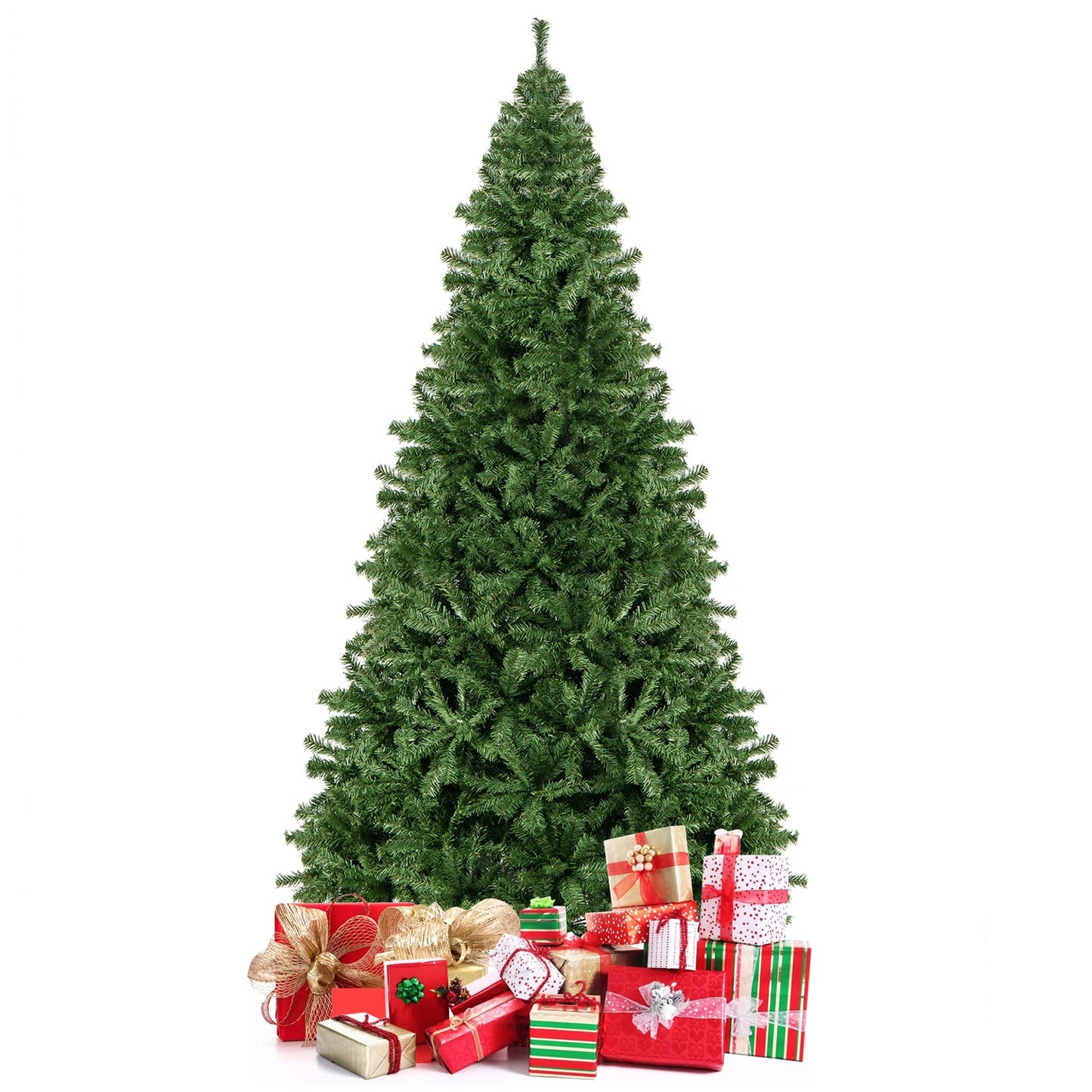 Goplus 9ft Artificial Christmas Tree, Premium Unlit Hinged Spruce Full Tree with 2132 Branch Tips, Metal Stand, Hinged Structure, Easy Assembly Festival Celebration Xmas Tree for Home, Office, Party