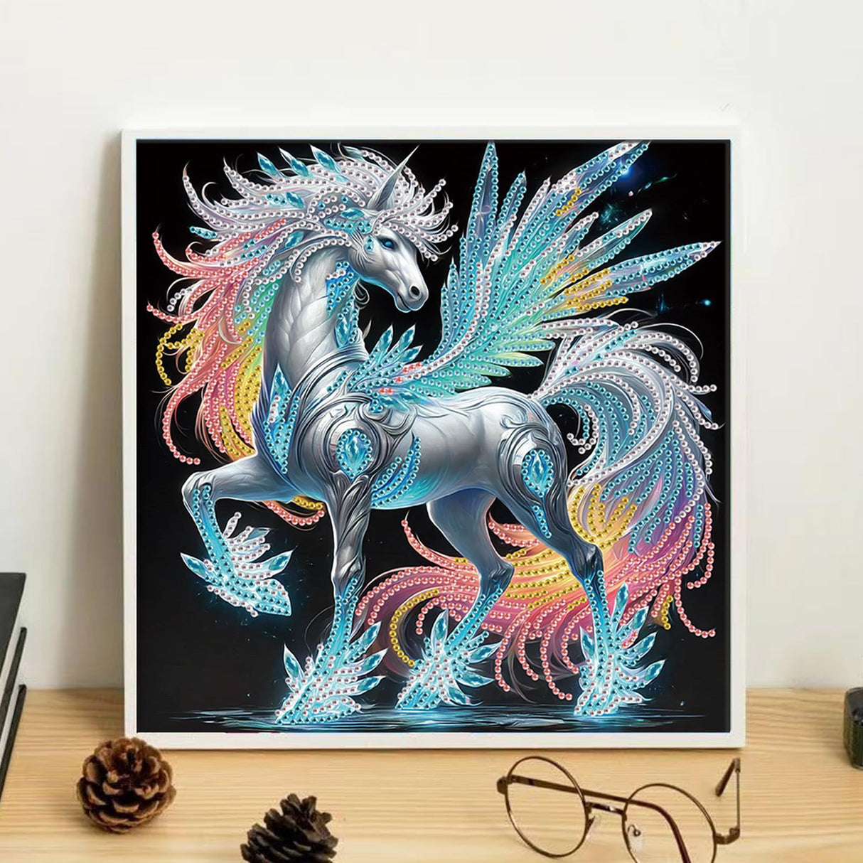 Special Shape Diamond Art Kits for Adults – 5D DIY Winged White Horse Diamond Painting with Crystal Rhinestones, Fantasy Animal Craft Kit for Beginners, Magical Diamond Art Wall Decor antor