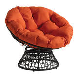 OSP Home Furnishings Wicker Papasan Chair with 360-Degree Swivel, Grey Frame with Orange Cushion OSP Home Furnishings