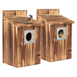 2 Pack Bird Houses for Outside with Metal Predator Guard for Bluebird Wren Swallow Finch, Carbonized Wooden Nesting Boxes for Outdoor, Sturdy Bird House,Easy to Clean UUMENHA