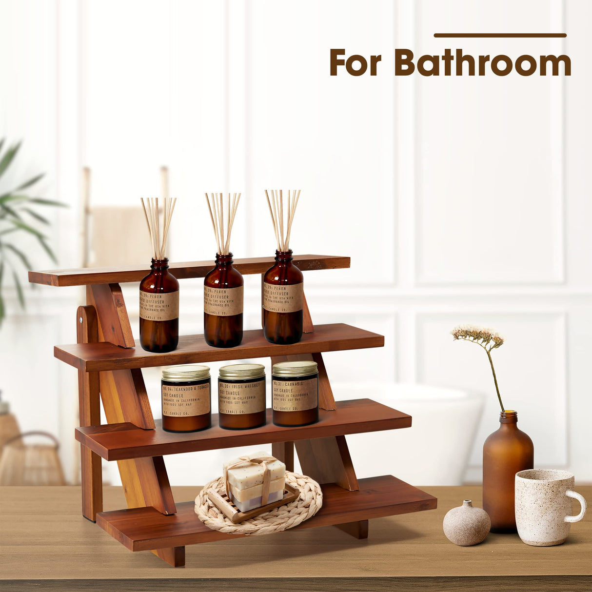 Tidita Acacia Wood Cupcake Display Stand - 4 Tiered Riser for Vendors Organizer - Wooden Cupcake Cookie Stands for Dessert Decorative Tables - Appetizer Serving Shelves Farmhouse at Party Wedding Tidita