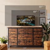 Takywep 10 Drawer Dresser for Bedroom with Wooden Top, Rustic Brown Tv Stand Dresser with Power Outlet for 55", Bedroom Dressers with Drawers, Fabric Drawer Dresser for Bedroom, Big Storage… Takywep