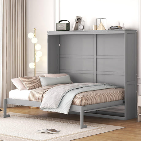 Queen Size Murphy Bed Frame, Foldable Cube Cabinet Queen Platform Bed, Modern Murphy Bed, Space-Saving Wall Bed for Guest Room or Home Office, No Box Spring Needed, Noise Free (Grey) Harper & Bright Designs