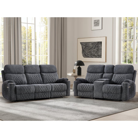 EBELLO Power Reclining Sofa Set, Fabric Electric Recliner Loveseat and 3 Seater Sofa Couch with Cup Holders, USB Type-C Charging Ports and Storage Space, 5 Seats for Small Living Room, Grey EBELLO