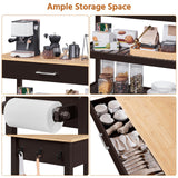 Yaheetech Kitchen Island Cart on Wheels with Bamboo Tabletop, 3-Tier Rolling Kitchen Island Microwave Cart with Drawer, Detachable Towel, 3 Hooks, 17″D × 37.5″W, Espresso Yaheetech