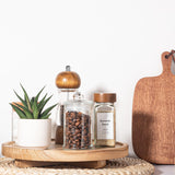 Round Decorative Tray Wood Bathroom Counter Organizer Farmhouse Kitchen Decor Wooden Riser for Soap Dish, Perfume, Candle, Sponge, 10" - Brown zoocatia