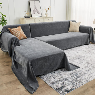 CAPALOCA Sectional Couch Covers, 2 Pieces Chenille Sofa Cover L Shaped Couch Cover Blanket for Dogs Washable Sofa Slipcovers Pet Furniture Protector (X-Large: 71" x 110" + 71" x 118", Dark Gray)