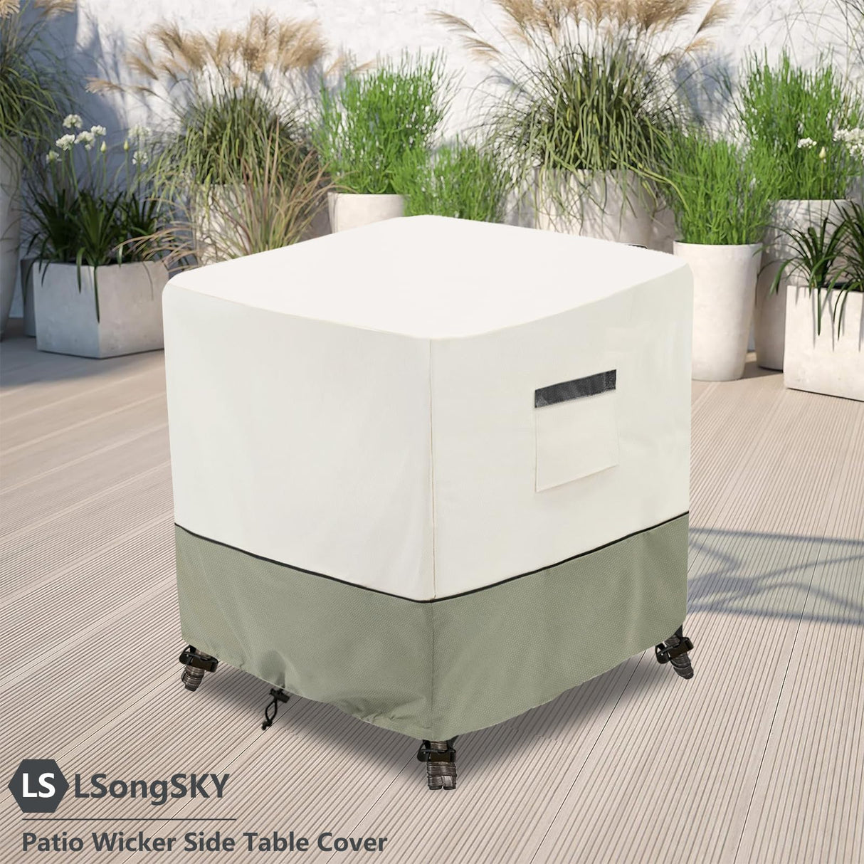 LSongSKY Patio Wicker Side Table Cover,Waterproof Square Patio Small Side Table Cover,Suitable for 3-Piece Outdoor Wicker Patio Bistro Set Side Table,22W x 22D x 18H inch. LSongSKY