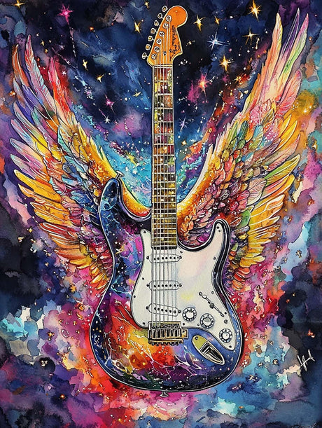 Yomiie 5D Diamond Art Kits for Adults, Colorful Guitar Diamond Painting Art DIY Full Round Drill Kits, Embroidery Rhinestone Diamond Crystal Craft Canvas Home Wall Decor 12x16 inch Yomiie