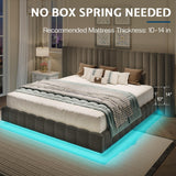 Jocisland King Bed Frame with LED Lights and Upholstered Oversized Headboard, Modern Velvet Platform with Floating Design, No Box Spring Needed, Grey Jocisland