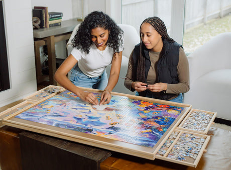 Buffalo Games - Wood Puzzle Table - Jumbo Size Fits Up to 2000pc Jigsaw Puzzles - Storage Drawers with Dividers for Pieces - Preassembled Except Drawer Handles Buffalo Games