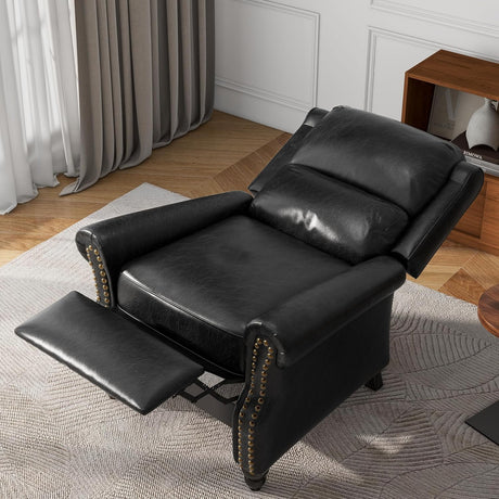 UIXE Pushback Recliner Chair, PU Leather Armchair Push Back Accent Chair for Living Room, Rivet Trim Club Chair Home Theater Overstuffed Single Sofa Bedroom Reading Seat - Black UIXE
