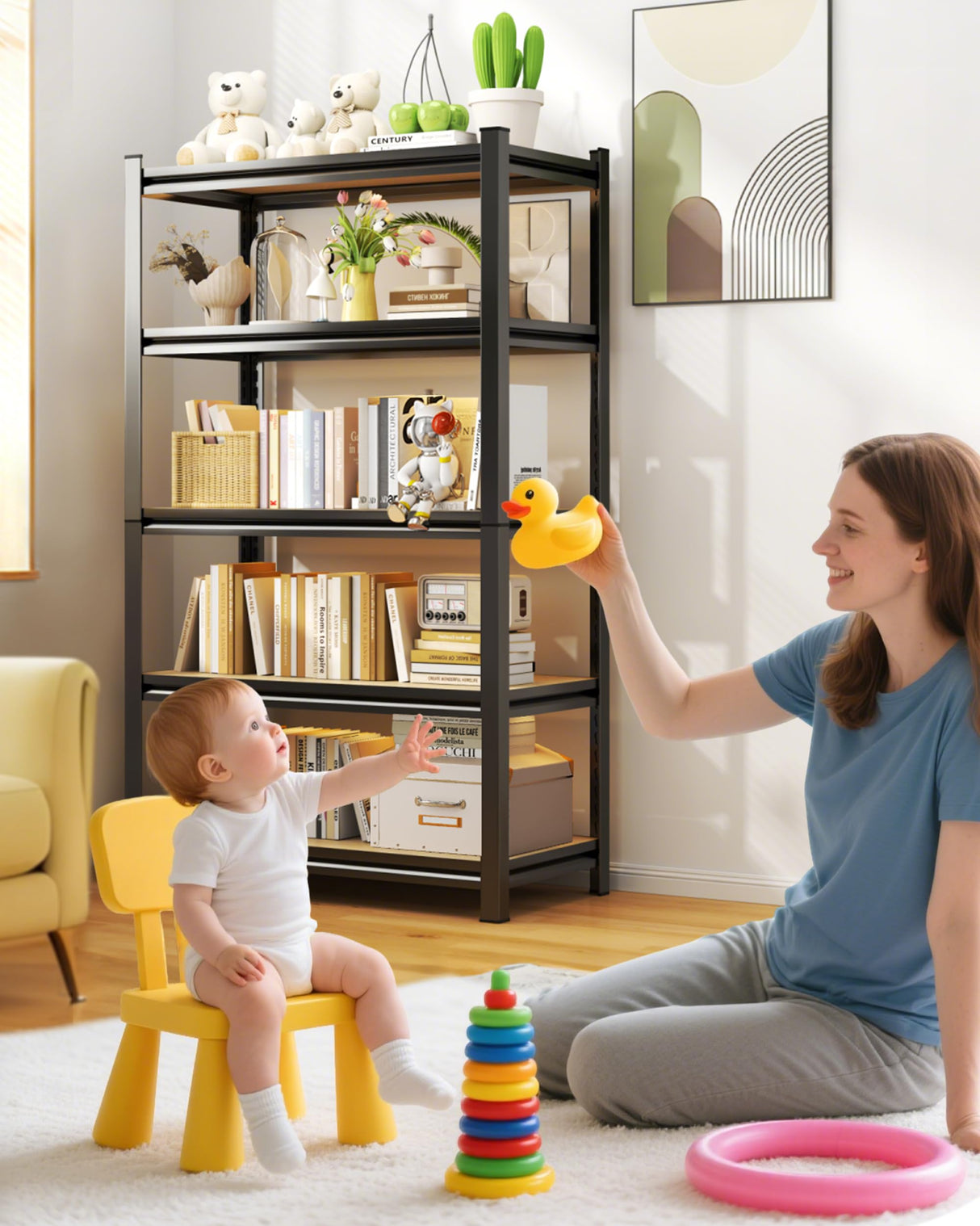 AOAORGG Set of 2 Storage Shelves, 45.6" W Heavy Duty Garage Shelving, 2500LBS Metal Shelf, Adjustable 5-Tier Shelving Unit, for Pantry, Kitchen, Basement, Warehouse, 17.7" Dx45.6 Wx71.2 H, Black AOAORGG